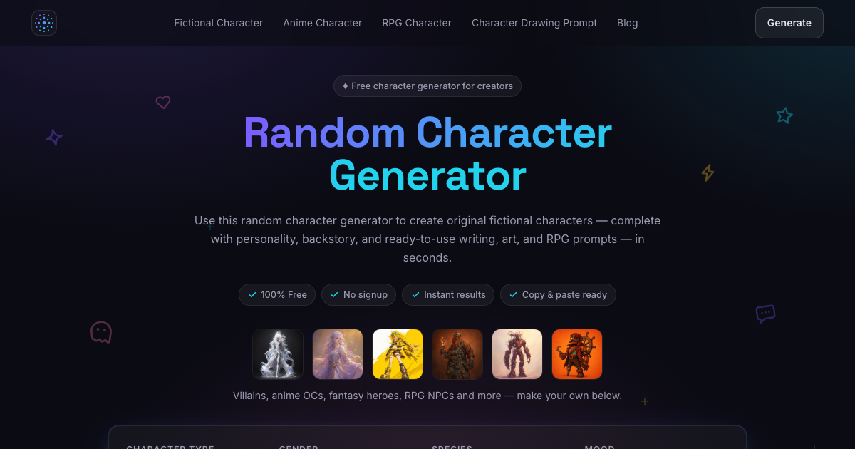 Random Construction Random Character Generator – Fictional, Anime & RPG OCs